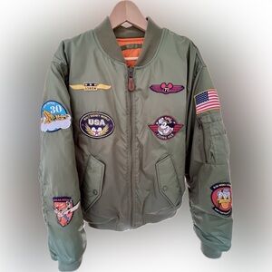 Men’s Green Disney Flight Jacket with Patches